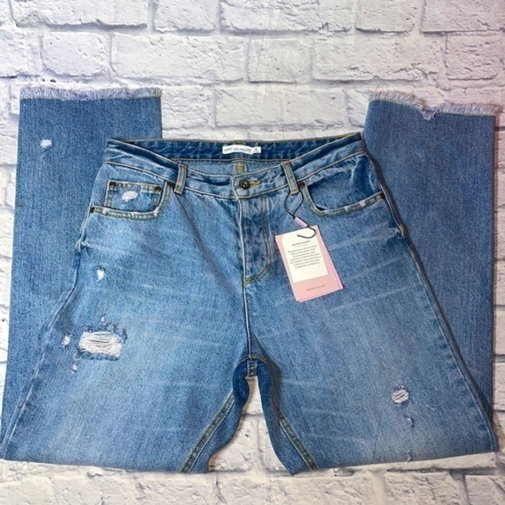 Anthropologie Avec Les Filles Straight Hi Rise Fray Distressed Denim Jean Pants